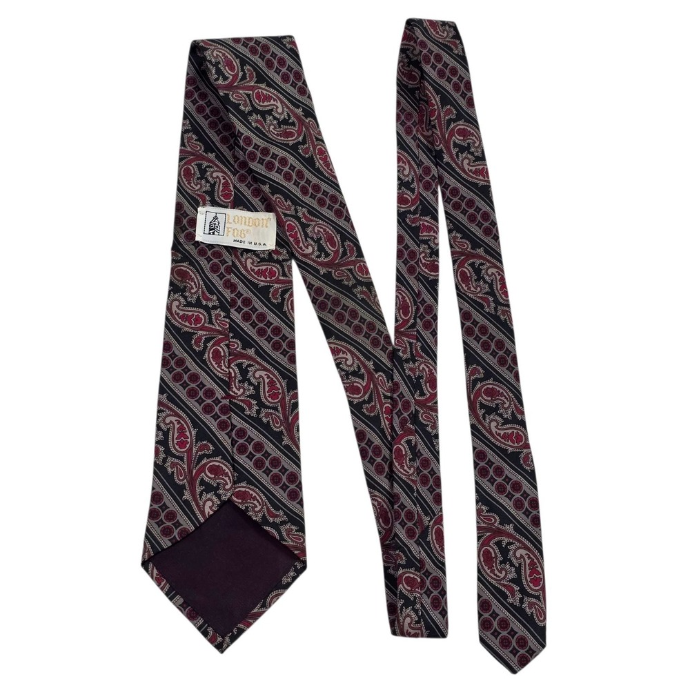 London Fog Paisley Silkโ Tie Men's Classic Black Red Business Church Designer